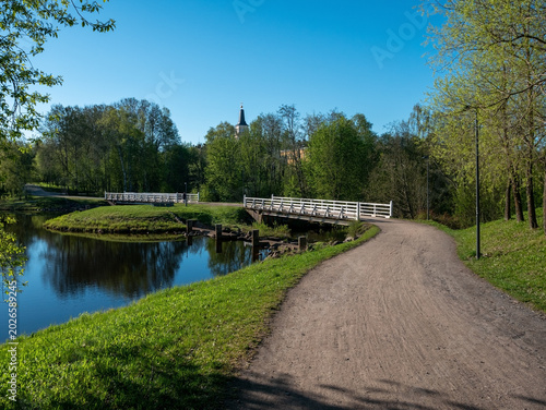 Vászonkép Early summer scenery in a city park, Oulu Finland