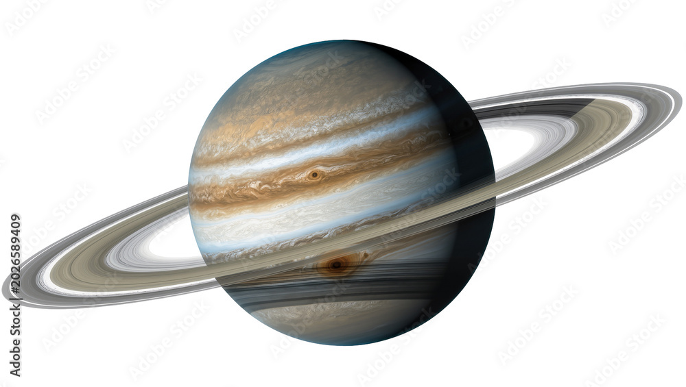 Obraz premium Gas giant planet Saturn with prominent rings, isolated on transparent background