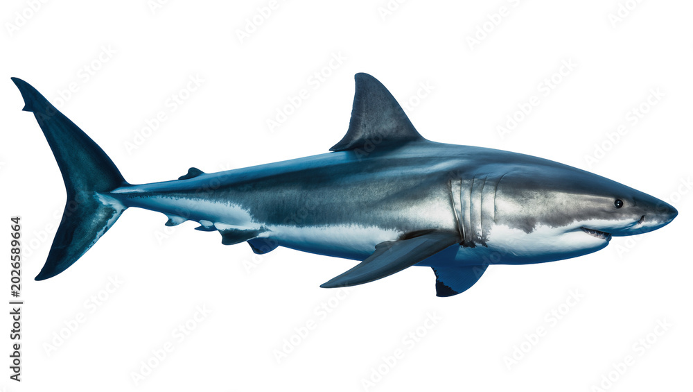 Fototapeta premium Great white shark swimming, isolated on transparent background