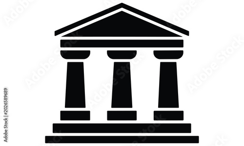 Minimalist black icon of a classical building with columns representing legal justice or government institutions in a simple graphic style
