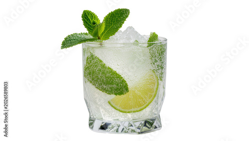 Refreshing mojito cocktail with lime and mint, isolated on transparent background