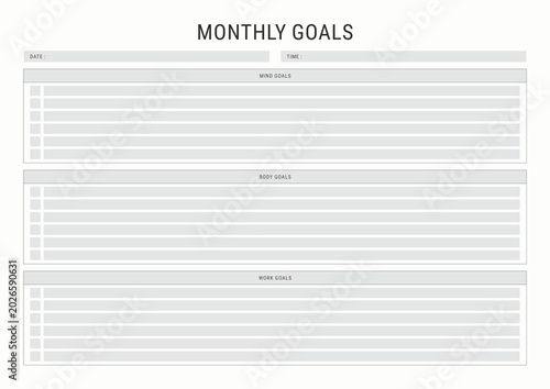 Monthly Goals Planner Template for Productivity and Goal Tracking