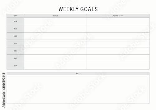 Weekly Goals Planner Template for Productivity and Goal Tracking