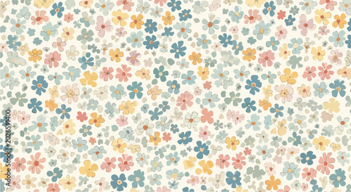Bright floral background pattern with painted spring blossoms