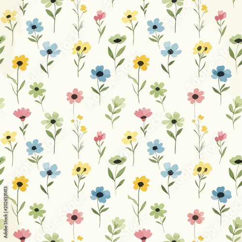 Cheerful flower background pattern with artistic pastel flowers
