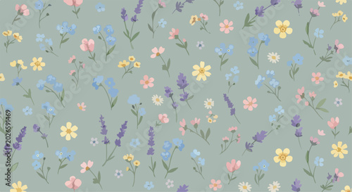 Fresh floral background pattern with yellow blooming accents