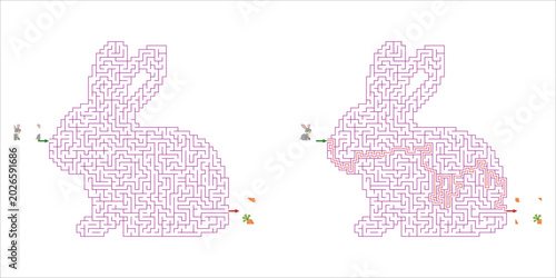 Rabbit maze design with pathways and hidden elements for children  