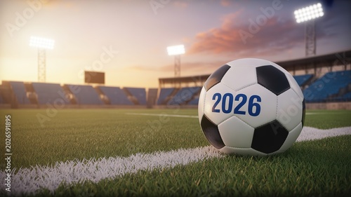 Dynamic Minimalist Football World Cup Graphic with Vibrant Blue and Gold Accents Tailored for Social Media Banners Sports Promotions and Event Digital Displays
