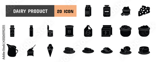 Bild auf Leinwand 20 Dairy Product Glyph Icon Illustration Set