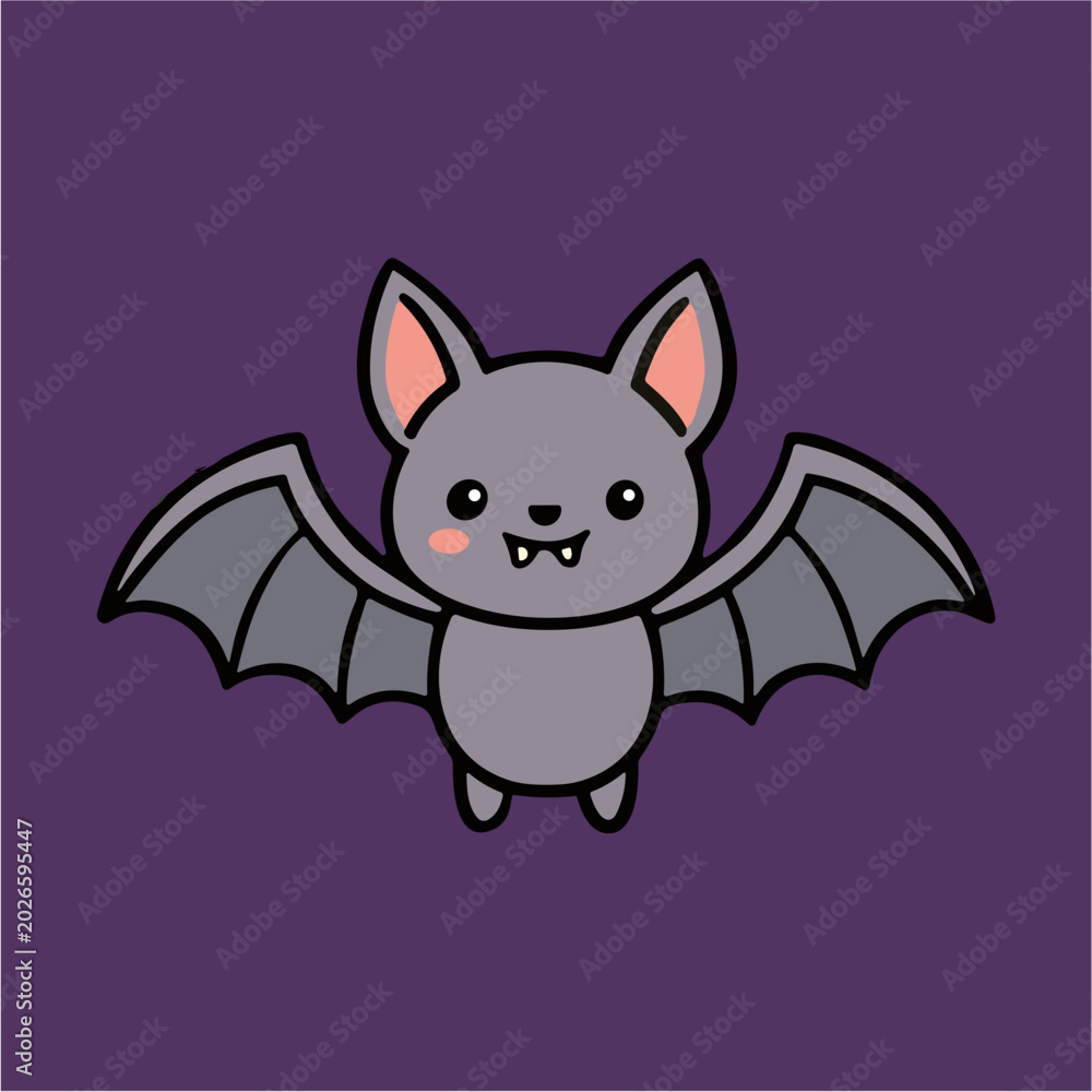 Fototapeta premium Cute happy cartoon bat flying vector illustration