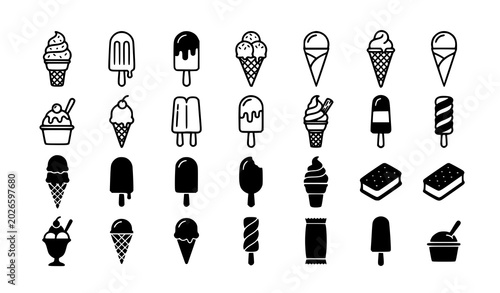 Obraz na płótnie Black ice cream and popsicle outline icon set vector illustration