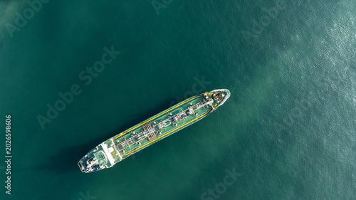 Drone shot of oil tanker vessel, energy and logistics concept.