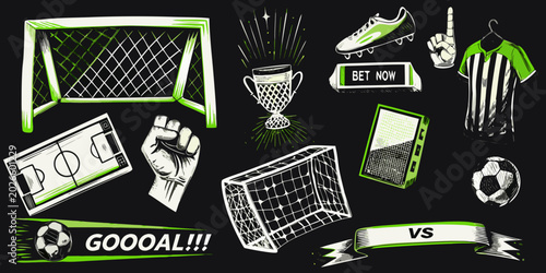 vector illustration collage of soccer elements and betting symbols