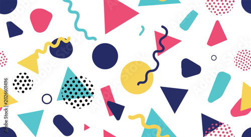 Colorful Seamless Memphis Style Geometric Vector Pattern Background Design Illustration