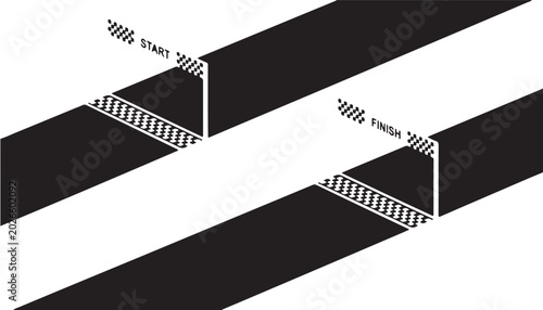Finish line, racing track, start finish, vector illustration, black and white