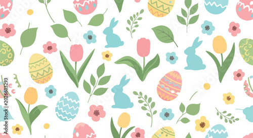 Cute Seamless Easter Spring Floral Vector Pattern Background Design Illustration