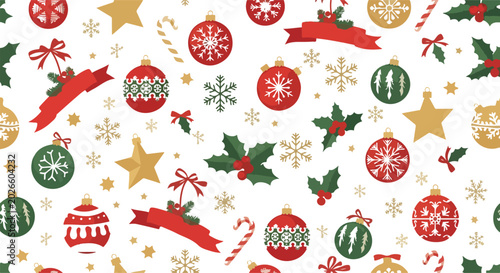 Festive Seamless Christmas Ornament Vector Pattern Background Design Illustration