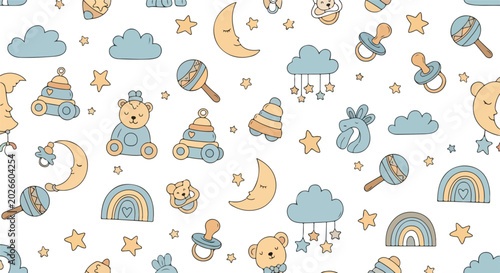 Cute Seamless Baby Nursery Doodle Vector Pattern Background Design Illustration