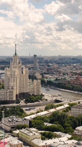 Vertical Aerial View of Moscow Cityscape with River and Historic Architecture