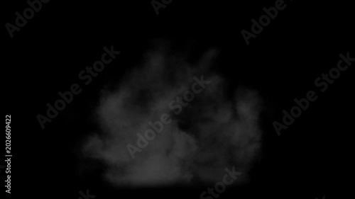 Drone view of Gas explosion with shockwave rising upwards from the ground with fast smoke dissipation on a black background