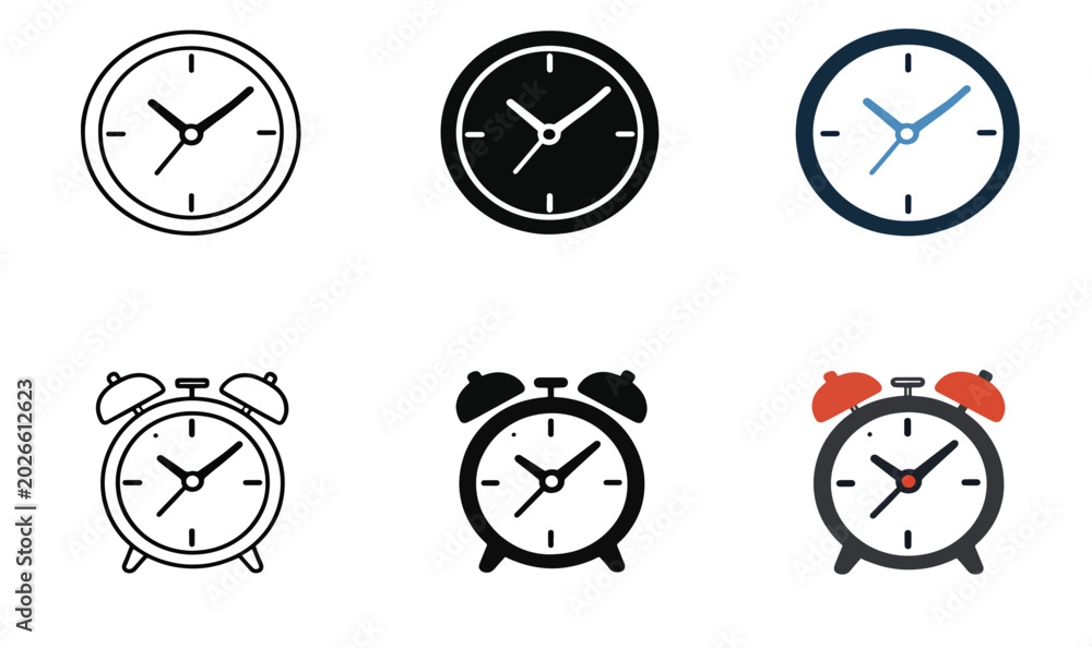 Αυτοκόλλητο Wall clock and alarm clock icons symbolizing time management punctuality and rem