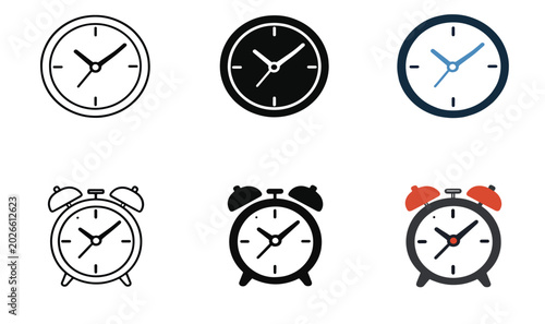 Photos Wall clock and alarm clock icons symbolizing time management punctuality and rem
