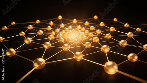 Golden Spheres Connected by Lines perfect for eye-catching banners and modern web design