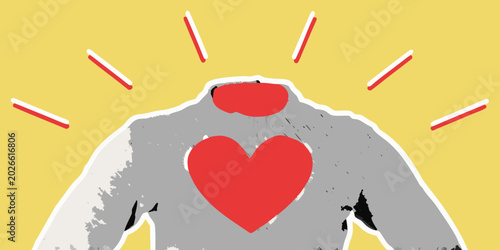 Canvas Print mountain peak with heart shape and sunburst illustration