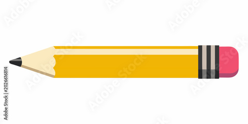 yellow pencil with eraser flat vector illustration on white background