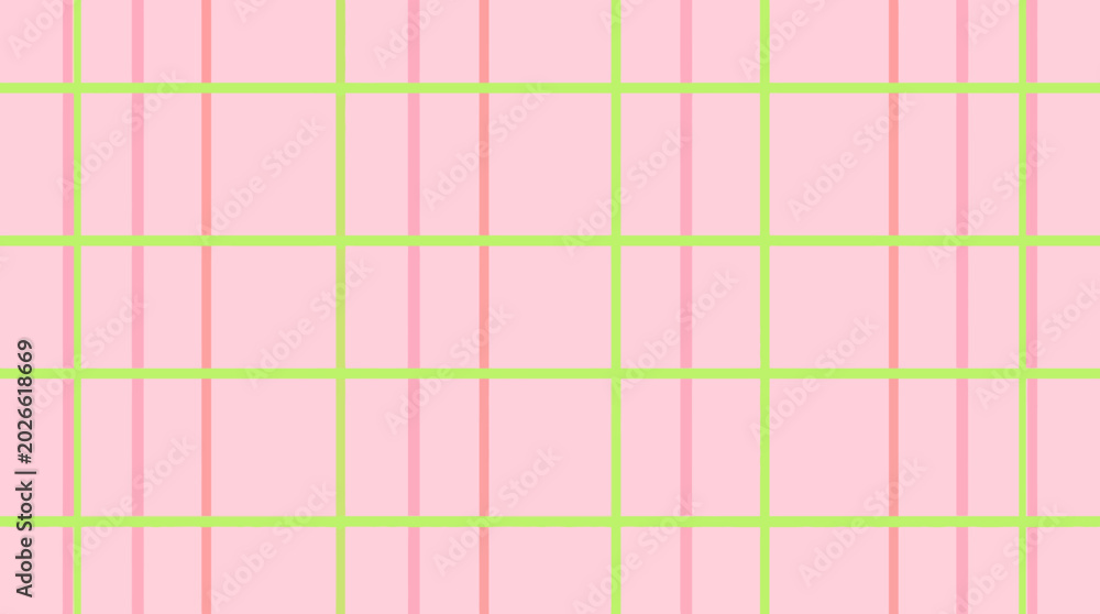 Fototapeta premium Pastel pink plaid pattern with lime green lines, soft grid textile texture for backgrounds, fabrics, and design projects