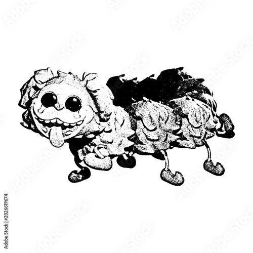 Canvas Print Whimsical textured creature with googly eyes and tongue sticking out hand drawn