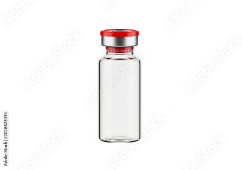 Glass bottle with red liquid isolated on white background