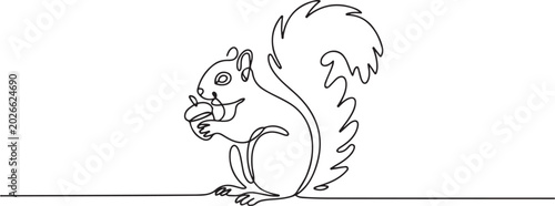 Canvastavla Sketch of squirrel gnawing nut Hand drawn vector illustration
