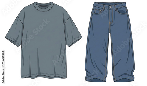 Quadro su tela Baggy jeans and oversized t shirt vector fashion illustration for streetwear des