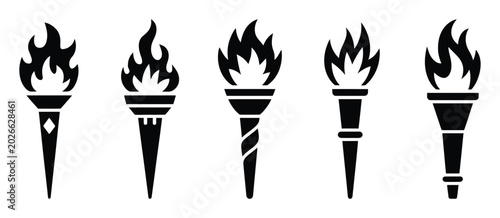 Fotografía Fire Flame Torch Icon Vector with Burning Light and Holding Stick, Silhouette Sy