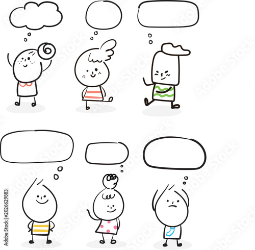 (speech bubbles) 6 in1 Collection of hand drawn business worker icons. Vector illustration.