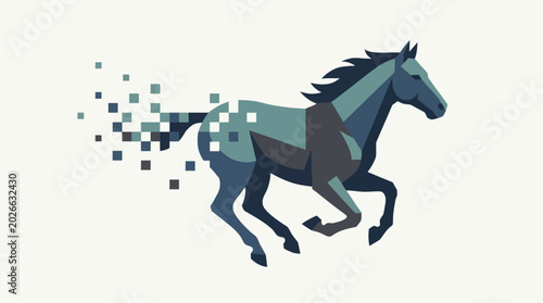 Bild auf Leinwand Digitally disintegrating horse silhouette in motion.