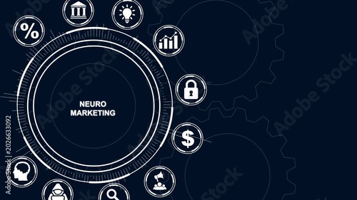 Neuro Marketing Concept with Circular Infographic and Business Icons on Dark Blue Background image photo