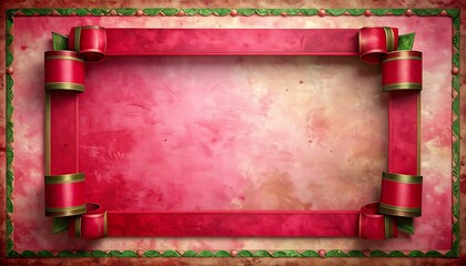 A pink background with a red ribbon frame