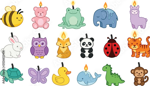 Canvas Print Cute Animal Candle Collection Vector Illustration Featuring Bee Bear Frog Panda