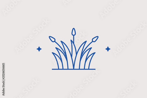 Fotografía Growing lake reeds or wild grass line icon for river ecosystem preservation reports and landscape design portfolios