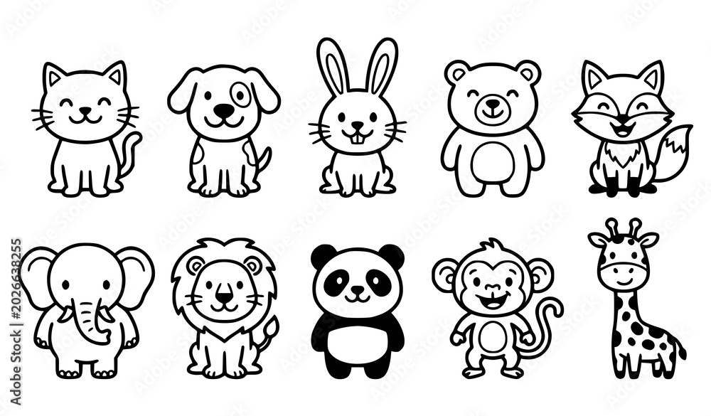 Obraz premium Cute Cartoon Animal Character Collection for Kids Vector Illustration
