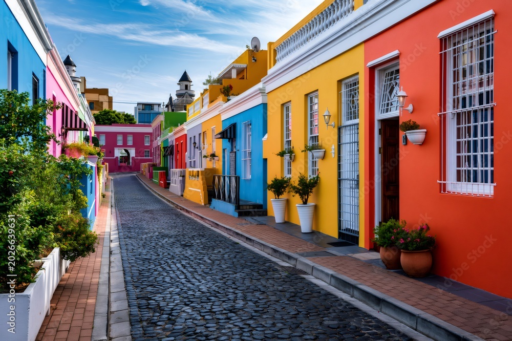 Fototapeta premium Bo kaap historic malay quarter street with colorful houses