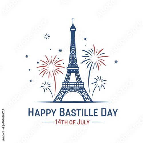 Eiffel Tower with Fireworks for Bastille Day Illustration