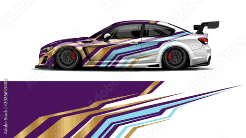 Photos Colorful racing car with dynamic striped livery and futuristic design on track