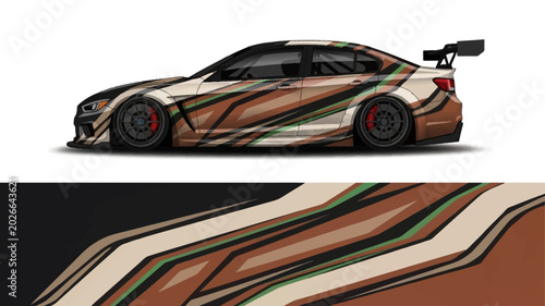 Foto Stylized brown camouflage racecar with stripes and spoiler in a bold modern illustration