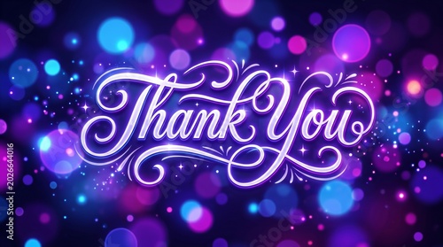 Elegant Thank You Text with Bokeh Lights Background.