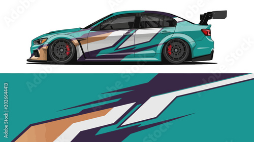 Quadro su tela Colorful stylized sports car in a geometric graphic style with bold colors