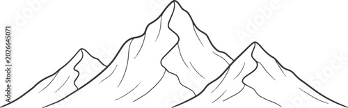 Simple black and white line of three mountain peaks
