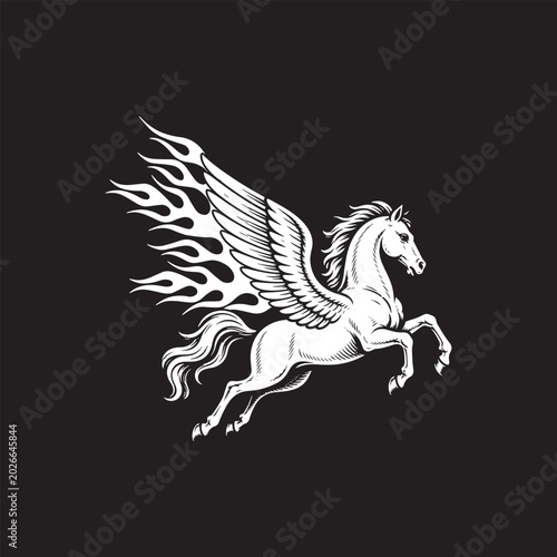 Pegasus with Fiery Flames Wings  Illustration